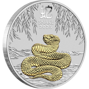Australian Lunar Series III 2025 Year of the Snake 1oz Silver Gilded Coin - reverse Australian Lunar Series III 2025 Year of the Snake 1oz Silver Gilded Coin - reverse