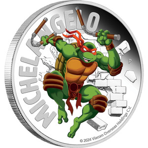 Teenage Mutant Ninja Turtles - Michelangelo 2024 1oz Silver Coloured Proof Coin - reverse Teenage Mutant Ninja Turtles - Michelangelo 2024 1oz Silver Coloured Proof Coin - reverse
