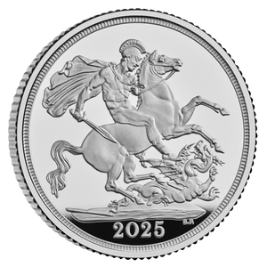The Silver Sovereign 2025 Premium Proof Coin - reverse angle The Silver Sovereign 2025 Premium Proof Coin - reverse angle