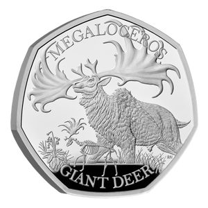 Giant Deer 2024 UK 50p Silver Proof Coin - reverse angle Giant Deer 2024 UK 50p Silver Proof Coin - reverse angle