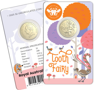 Tooth Fairy 2025 $2 Uncirculated Coin in Card - front Tooth Fairy 2025 $2 Uncirculated Coin in Card - front