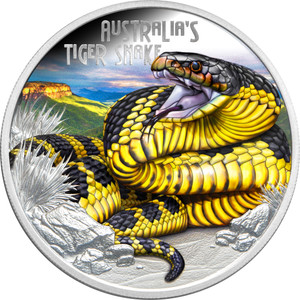 Deadly & Dangerous 2025 $1 Tiger Snake 1oz Silver Proof Coin - reverse Deadly & Dangerous 2025 $1 Tiger Snake 1oz Silver Proof Coin - reverse