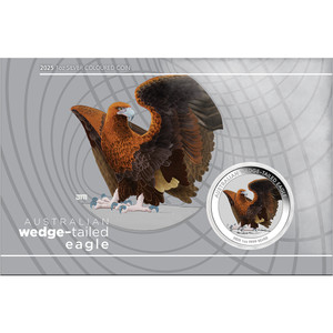 Australian Wedge-tailed Eagle 2025 1oz Silver Coloured Coin in Card - card front Australian Wedge-tailed Eagle 2025 1oz Silver Coloured Coin in Card - card front