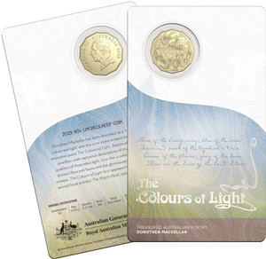 2025 50c Uncirculated Coin - Dorothea Mackellar - The Colours of Light - presentation card 2025 50c Uncirculated Coin - Dorothea Mackellar - The Colours of Light - presentation card