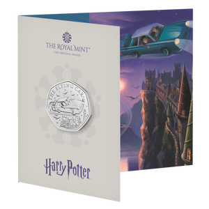 Harry Potter - The Flying Car 2025 UK 50p Brilliant Uncirculated Coin - packaging front Harry Potter - The Flying Car 2025 UK 50p Brilliant Uncirculated Coin - packaging front