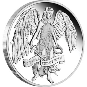 80th Anniversary End of WWII Winged Victory 2025 1oz Silver Proof Coin - reverse 80th Anniversary End of WWII Winged Victory 2025 1oz Silver Proof Coin - reverse