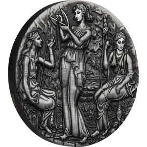 Fate - The Moirai 2025 2oz Silver Antiqued High Relief Coin - reverse Fate - The Moirai 2025 2oz Silver Antiqued High Relief Coin - reverse