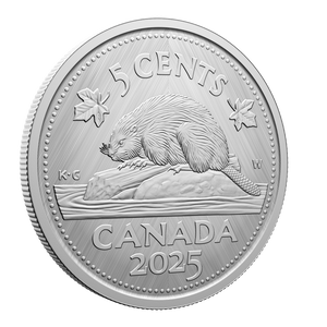 2025 5-Cent Fine Silver Coin Tribute: W Mint Mark - Beaver - reverse angle 2025 5-Cent Fine Silver Coin Tribute: W Mint Mark - Beaver - reverse angle