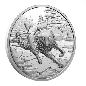 2025 $20 Ultra-High Relief Fine Silver Coin - Great Hunters: Grey Wolf - reverse angle 2025 $20 Ultra-High Relief Fine Silver Coin - Great Hunters: Grey Wolf - reverse angle
