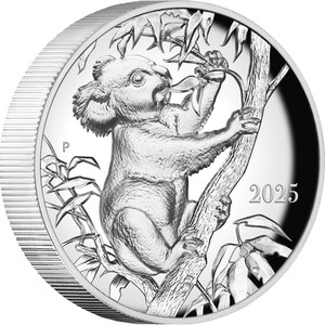 Beth Zaiken Collection - The Koala 2025 2oz Silver Proof Ultra High Relief Coin - reverse angle Beth Zaiken Collection - The Koala 2025 2oz Silver Proof Ultra High Relief Coin - reverse angle