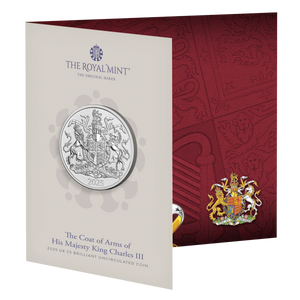 The Royal Arms of His Majesty King Charles III 2025 UK £5 Brilliant Uncirculated Coin - presentation coin in card front
