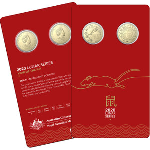 2020 $1 Lunar Year Of The Rat Unc Two Coin Set - in full packaging 2020 $1 Lunar Year Of The Rat Unc Two Coin Set - in full packaging