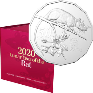 2020 50c Lunar Year Of The Rat Tetra-Decagon Unc Coin - in full packaging 2020 50c Lunar Year Of The Rat Tetra-Decagon Unc Coin - in full packaging