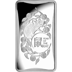 2020 $1 Lunar Year Of The Rat 1/2oz Silver Frosted Ingot - reverse 2020 $1 Lunar Year Of The Rat 1/2oz Silver Frosted Ingot - reverse