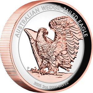 Australian Wedge-tailed Eagle 2025 2oz Silver Proof Rose Gold Gilded Ultra High Relief Coin - reverse Australian Wedge-tailed Eagle 2025 2oz Silver Proof Rose Gold Gilded Ultra High Relief Coin - reverse