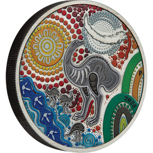 Emu Utingat 2025 2oz Silver Antiqued Coloured Coin - reverse Emu Utingat 2025 2oz Silver Antiqued Coloured Coin - reverse