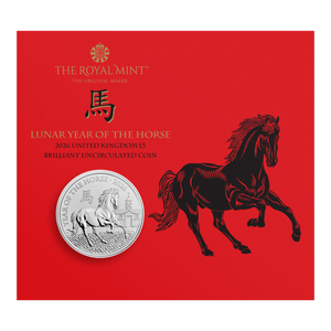 Lunar Year of the Horse 2026 UK £5 Brilliant Uncirculated Coin - Coin in Card Open Lunar Year of the Horse 2026 UK £5 Brilliant Uncirculated Coin - Coin in Card Open