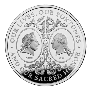 The Figureheads of the Revolution - The Two Georges 1oz Silver Proof Coin - reverse The Figureheads of the Revolution - The Two Georges 1oz Silver Proof Coin - reverse