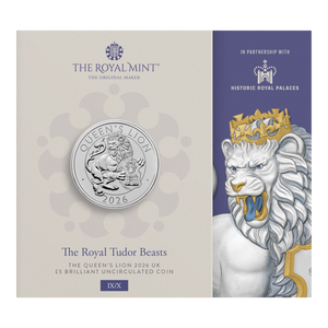 The Royal Tudor Beasts - The Queen's Lion Brilliant Uncirculated Coin - coin in card front The Royal Tudor Beasts - The Queen's Lion Brilliant Uncirculated Coin - coin in card front