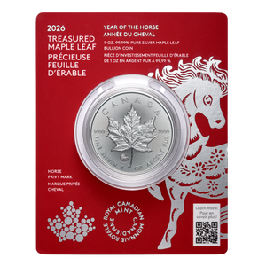 2026 $5 1oz 99.99% Pure Silver Coin - Treasured Silver Maple Leaf: Year of the Horse Privy Mark (Premium Bullion) - revers 2026 $5 1oz 99.99% Pure Silver Coin - Treasured Silver Maple Leaf: Year of the Horse Privy Mark (Premium Bullion) - revers