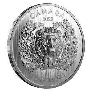 2026 $50 Fine Silver Coin - Heraldic Lion - reverse angle 2026 $50 Fine Silver Coin - Heraldic Lion - reverse angle