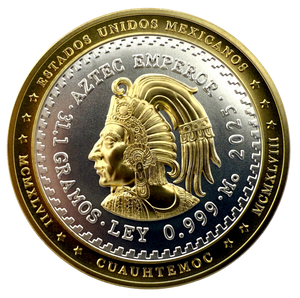 2025 $2 Aztec Emperor Cuauhtemoc Tribute Gold Gilded 1oz Silver Coin - reverse 2025 $2 Aztec Emperor Cuauhtemoc Tribute Gold Gilded 1oz Silver Coin - reverse