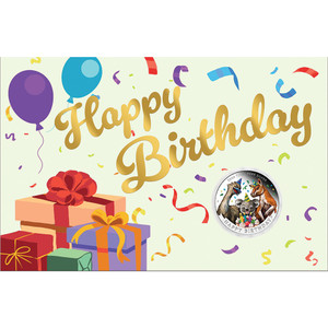 Happy Birthday 2026 1/2oz Silver Proof Coloured Coin in Card - front