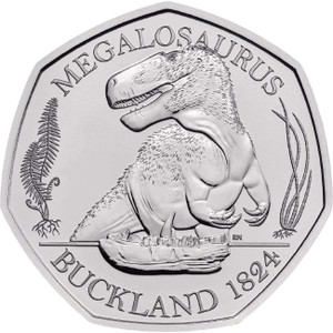2020 50p Dinosauria - Megalosaurus Brilliant Uncirculated Coin - reverse - face on