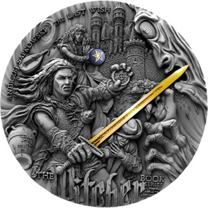 2019 $5 The Witcher - The Last Wish 2oz Silver Antique Coin - reverse face on 2019 $5 The Witcher - The Last Wish 2oz Silver Antique Coin - reverse face on