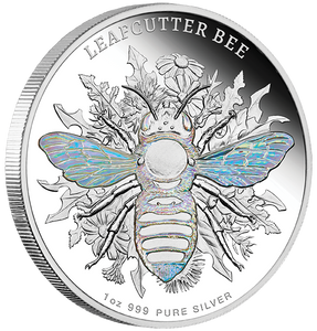 2026 Australian Native Bees - Leafcutter Bee 1oz Silver Proof Hologram Coin - reverse angle