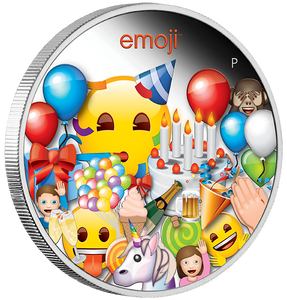 2020 Emoji Celebration 1oz Silver Proof Coin  - reverse angle view 2020 Emoji Celebration 1oz Silver Proof Coin  - reverse angle view