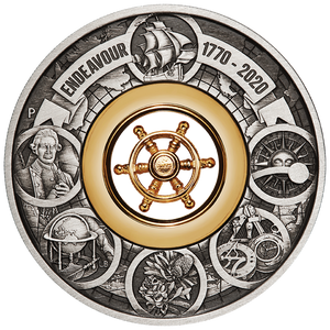 2020 Voyage of Discovery Endeavour 2oz Silver Antiqued Coin - reverse face on 2020 Voyage of Discovery Endeavour 2oz Silver Antiqued Coin - reverse face on