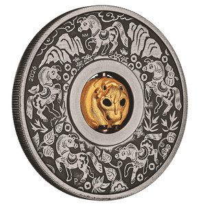 Year of the Horse Rotating Charm 2026 1oz Silver Antiqued Coin - reverse angle