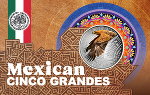 2026 Cameroon Mexican Cinco Grandes (Big 5) - Golden Eagle 1/4oz Silver Coin in Card - Coin in Card Front