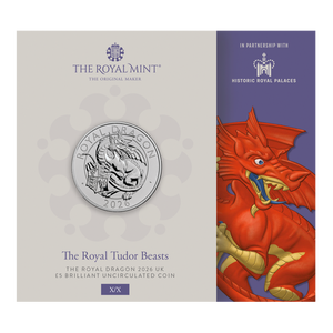 The Royal Tudor Beasts The Royal Dragon 2026 UK £5 Brilliant Uncirculated Coin - coin in card front