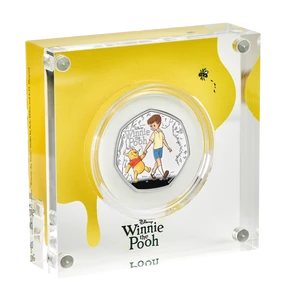 100 Years of Winnie the Pooh - Loyalty 2026 UK 50p Brilliant Uncirculated Coin - acrylic angle