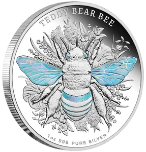 2026 Australian Native Bees - Teddy Bear Bee 1oz Silver Proof Hologram Coin - reverse angle