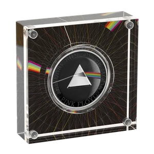 Pink Floyd 2026 UK 1oz Silver Proof Colour Coin - Acrylic Angle
