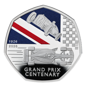 100 Years of the British Grand Prix 2026 UK 50p Silver Proof Piedfort Colour Coin - reverse