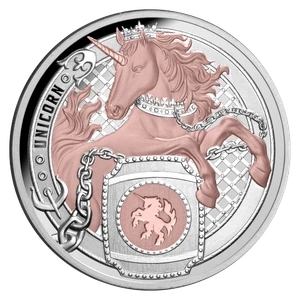 Heraldic Beasts 2026 $1 Unicorn 1oz Rose Gold Plated Silver Proof Coin - reverse