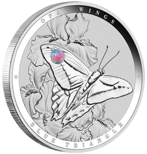 2026 Australian Opal Wings - Blue Triangle 1oz Silver Proof Coin with Opal Insert - reverse angle