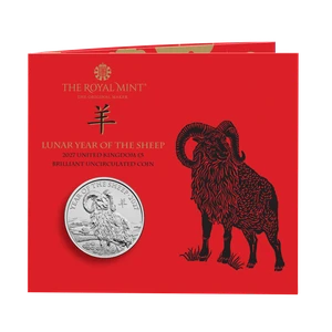 Lunar Year of the Sheep 2027 UK £5 Brilliant Uncirculated Coin - coin in card