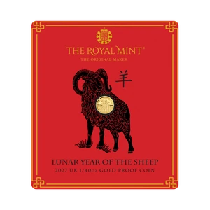 Lunar Year of the Sheep 2027 UK 1/40th oz Gold Proof Coin - coin in card front