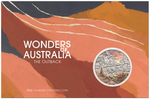 Wonders of Australia - The Outback 2026 1oz Silver Coloured Coin in Card - coin in card front