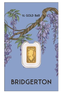 Bridgerton 1g Gold Minted Bar - coin in card front