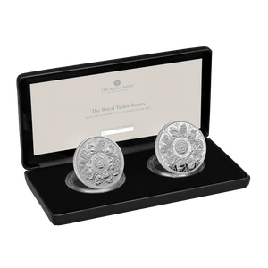 The Royal Tudor Beasts The Completer 2027 UK Silver Proof Two-Coin Set (Standard 1oz Silver & 1oz RF Silver) - coin set presentation