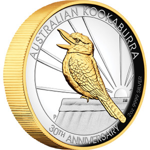 Australian Kookaburra 2020 2oz Silver Proof Gilded High Relief Coin - reverse Australian Kookaburra 2020 2oz Silver Proof Gilded High Relief Coin - reverse