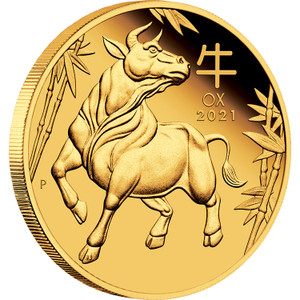 2021 Year Of The Ox Lunar 1/10oz Gold Proof Coin - reverse 2021 Year Of The Ox Lunar 1/10oz Gold Proof Coin - reverse