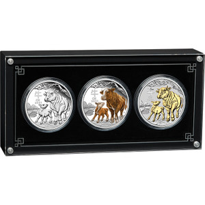 Australian Lunar Series III 2021 Year of the Ox 1oz Silver Trio - in presentation box Australian Lunar Series III 2021 Year of the Ox 1oz Silver Trio - in presentation box