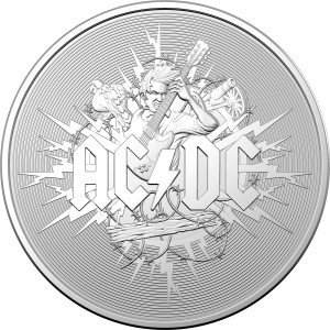 AC/DC 2021 $1 1oz Silver Frosted Uncirculated Coin - reverse AC/DC 2021 $1 1oz Silver Frosted Uncirculated Coin - reverse